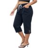 bawilom Women's Plus Size Capri Pants Drawstring Waist with Pockets Navy