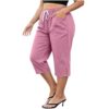 bawilom Women's Plus Size Capri Pants Drawstring Waist with Pockets Pink