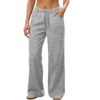 bawilom Women's Wide Leg Jogger Pants Drawstring Waist with Pockets Gray