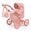 Bayer Design: Doll Pram Trendy - Pink & Flowers - Play Push Stroller, Handbag, Adjustable Handle, Foldable, Toy Care Accessory Fits 18" Dolls, Kids 3+