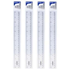 BAZIC Products 12 in Clear Plastic Ruler, Inch & Metric (30 cm), 4-Pack