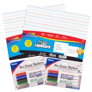 BAZIC Products Dry Erase Lapboard Bundle, 2 Boards 9 x 12 in, 8 Markers