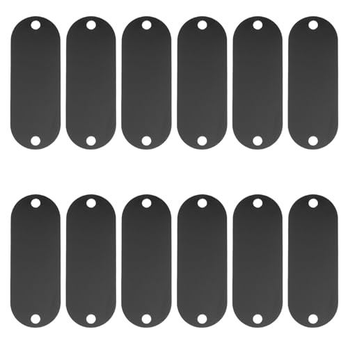 BCOATH 30pcs Black Aluminum Alloy Oval Name Plate with Dual Holes for Easy Installation, Blank Surface for Engraving, Suitable for Desk and Door Use in Office or Factory Settings
