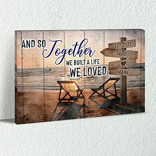 Beach Canvas Wall Art, Personalized Custom Family Friend Name in Painting Pictures for Room Decor,Coastal Motivational Quotes Anniversary Poster Print for Beach Lover Artwork Unframed 8"x10"