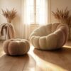 Bean Bag Chair with Ottoman, Large Pumpkin Lounge Chair for Adults, Orange