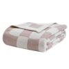 bearberry Fuzzy Checkerboard Grid Throw Blanket Soft Cozy Warm Microfiber All Season Blanket Decor for Couch Sofa Bed Travel Home (Cream, 50''x60'')