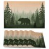 Bear Placemats Set of 6,Misty Fores Placemats Washable Kitchen Dining Linen Table Mats Stain Heat-Resistant for Home Party Indoor 12x18 inch