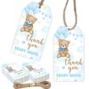 Bear Thank You Tags, 50pcs Blue Gift Tags with String for Baby Shower, Thank You Beary Much Gift Tags for Celebrating Wedding Birthday Baby Shower Bridal Shower Party Favors