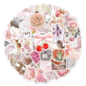 BEATRI Coquette Stickers 50Pcs Waterproof Vinyl Aesthetic Pink Decor