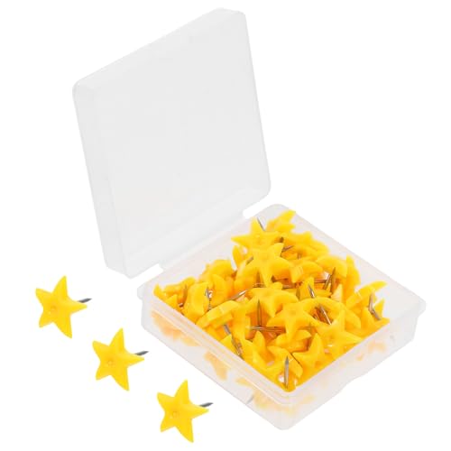 Beavorty 100pcs Star Bulletin Board Pins Bright Yellow Star Shaped Push Pins for Cork Board with Plastic and Iron Material, Secure and Stable Attachment for Wall Posters and School Supplies