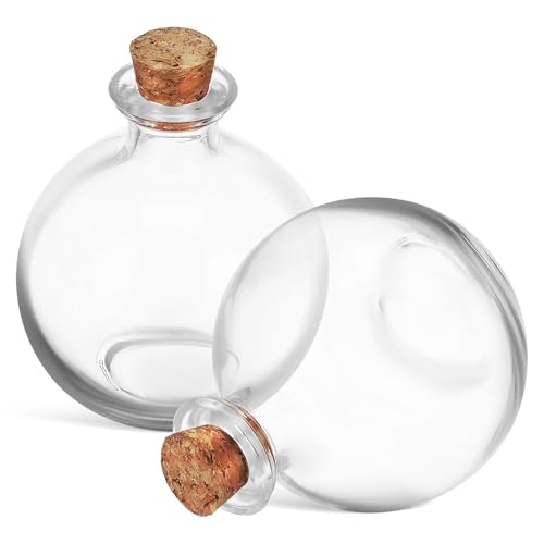 Beavorty 2 Pcs Ml Glass Moss Bottle with Cork Lid, Spherical Glass Terrarium Jar for Plants Featuring Secure and Comfortable Grip and Rounded Mouth, for Home or Office Decoration