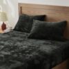 BEDELITE Velvet Fitted Sheet and Pillowcase Set 2Pcs, Twin, Black