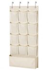 Beige Over the Door Shoe Organizer with 12 Large Mesh Pockets