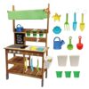 Beipoo Mud Kitchen for Kids, Wooden Play Kitchen with Canopy, Outdoor Play Kitchen with Sink, Faucet, Chalkboard, Stoves, Cooking Accessories, Design with Storage, Gift for Ages 3+