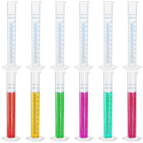 Bekith 12Pack 100ml Plastic Graduated Cylinder, Clear Scientific Measuring Cylinder with Stable Base, 2-Sided Marking Lab Cylinders for Home and School Science, Laboratory Supplies