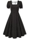 Belle Poque Women's Vintage Midi Cottagecore Dresses Black Polka Dots XL