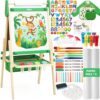 Belleur All-in-One Art Easel for Kids, Adjustable Double Sided Easel for Toddlers with Magnetic Whiteboard & Dry-Erase Chalk Board & Paper Roll, Child Painting Easel for Kid 2-8 Birthday Gift-Green