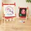 Belleur Wooden Art Easel for Kids 2+, Adjustable Double Sided Easel for Toddlers with Dry-Erase Board & Magnetic Whiteboard & Paper Roll Rod, 28"-40" Height Learning Toys, Gift for Child - Red