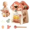 Bemonew Baby Activity Cube Mushroom Shaped 5 in 1 Wooden Baby Toys Educational Learning Shape Sorter Activity Cube for Children Boys and Girls Birthday