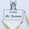 Bengal Cat Peeking Ex Libris Book Stamp, Duo Hand Mount, 1-5/8 Square