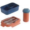 Bento Box with 3 Compartments, 304 Stainless Steel and PP Shell, Built in Fork Spoon, Microwave Safe Lunch Container, Meal Prep Box for Office Travel and Daily Use, with Soup Cup, Orange Blue