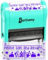 Bertiveny Teal Please Sign and Return Stamps with Purple Ink Self-Inking Turquoise Teacher Stamps for School Grading Parent Signature Stamps for Classroom Supplies