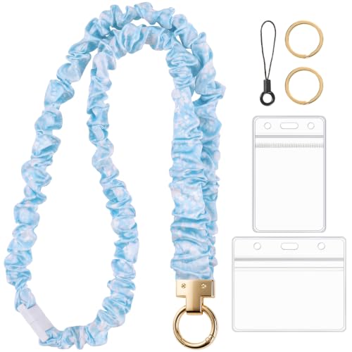 BESARME Breakaway Scrunchie Lanyard for ID Badges and Keys Lightweight Stretch Teacher Lanyard Design with Clasp for Teachers and Students, Hospital Staff, and Appreciation Gifts (Blue)