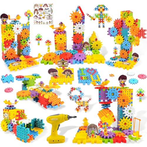 Besiciwiin 248PCS STEM Building Toys, Electric Gear Building Blocks Toys Set with Drill, Montessori Toddler Screw Toy, Kids Tool Set Construction Toy for Boys Girls Ages 4-8