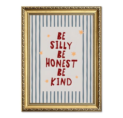Be Silly Be Honest Be Kind Wall Art, Kids Room Positive Wall Decor Painting Striped Quote Sign Canvas Print Picture for Bedroom Nursery Playroom Classroom 12x16 Inch Gold Framed