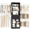 Besiost Closet System, 4-8 FT Closet Organizer Systems with 2 Wooden Drawers and 5 Hanging Rods, Can Fit 60 to 96 inch Walk-in Closet System, Black