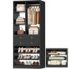 Besiost Small Closet System, 28"/2.3 FT Wood Closet Organizer System with Drawers and Shelves, Walk-in Closet Systems for Small Closets, Free Standing Reach in Closets Tower, Black