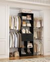 Besiost Small Closet System, 3.2-6.8FT Small Closets Organizer with 2 Wooden Drawers & 5 Hanging Rods, Can Fit 37.5 to 81.9 inch Walk-in Closet System, Black, Enclosed Storage Volume 2.32 ft³