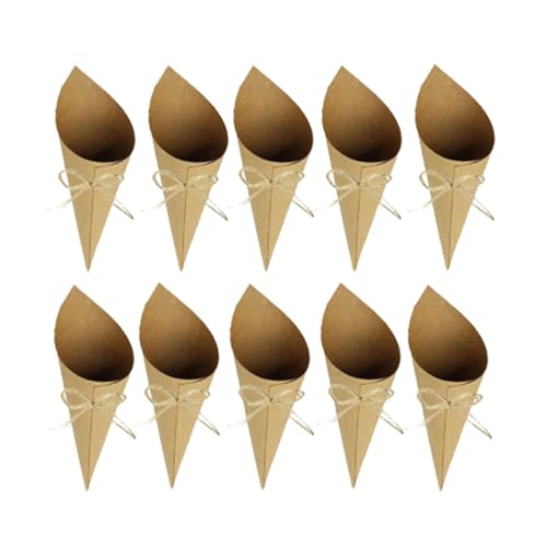 BESPORTBLE Confetti Containers Elegant Design Kraft Paper Conical Shaped 50pcs with Double-Sided Tape and Rope, Self-Adhesive Paper Holder for Rose Petals and Confetti for Wedding