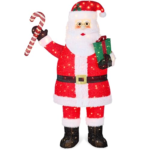 Best Choice Products 3ft Lighted Pop-Up Santa, Outdoor Christmas Holiday Decoration w/ 120 LED Lights, Twinkling Candy Cane, Gift Box, Hat