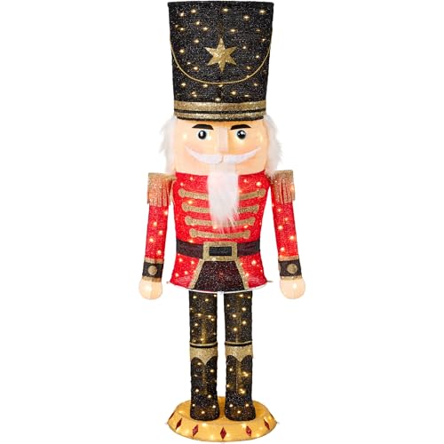 Best Choice Products Christmas Nutcracker 5ft Pop Up Lighted Large Holiday 3D Yard Decoration w/ 150 Pre-Lit Twinkling LED Lights for Outdoor, Indoor - Red/Black
