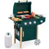Best Choice Products Kids BBQ Grill Playset, Wooden Play Kitchen Toy w/28 Accessories, Realistic Toy Grill with Clicking Knobs, Side Burners & Storage, Indoor/Outdoor for Toddlers, Boys & Girls, Green