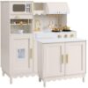 Best Choice Products Play Kitchen for Kids & Toddlers, Wooden Kitchen Playset with Espresso Machine, Pretend Toy Kitchen Set with Ice Maker, Storage Island & Accessories, Scalloped Design - Cream