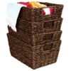 Best Choice Products Rustic Set Of 4 Multipurpose Stackable Seagrass Storage Basket, Handwoven Laundry Organizer Totes for Bedroom and Living Room, Shelves, Pantry w/Insert Handles - Brown