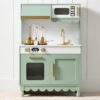 Best Choice Products Toddler Kitchen Playset, Wooden Cottage Kids Play Kitchen with 5 Accessories, Toy Storage, Scalloped Edge, and Pretend Play Microwave, Oven, Clicking Knobs - Sage