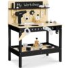 Best Choice Products Wooden Kids Workbench with Battery-Powered Drill & Tool Set, Construction Toy for Toddlers Ages 3-5, Pretend Play Workshop with Chalkboard, Storage Pegboard & Accessories