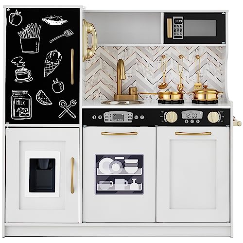 Best Choice Products Wooden Play Kitchen for Kids, Pretend Play Cooking Toy Set with Sink, Oven, Microwave, Refrigerator, Ice Maker & Accessories, Kitchen Playset for Toddlers Ages 3+ - White