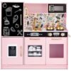 Best Choice Products Wooden Play Kitchen for Kids, Pretend Play Cooking Toy Set with Sink, Oven, Microwave, Refrigerator, Ice Maker & Accessories, Kitchen Playset for Toddlers Ages 3+ - Pink