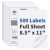 BESTIKER 500 Sheets Sticker Paper Matte White, 8.5" x 11" Label Paper for Laser & Inkjet Printer, Full Sheet Label for Shipping Address Mailing
