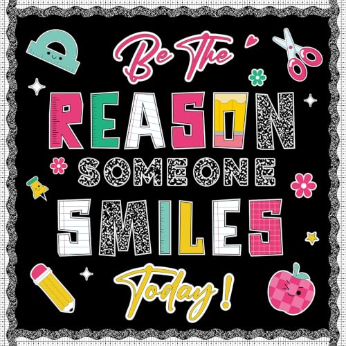 Be The Reason Someone Smiles Today Bulletin Board Set Back to School Classroom Decorations Positive Bulletin Board Composition Paper Cutouts for Kindergarten Preschool Chalkboard Wall Door Decor