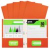 Better Office Products Orange Paper 2 Pocket Folders with Prongs, 50 Pack, Matte Texture, Letter Size Paper Folders, 50 Pack, with 3 Metal Prong Fastener Clips, Orange