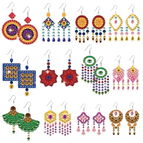 BEUNITONE Retro Fringe Earring Making Kit, Diamond Art Craft Supplies with 12 Designs, Crystal Beads and Findings for Adults DIY Jewellery Creating Gift