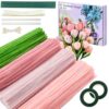 Beyinkoy Pipe Cleaners Craft Kit, 400 PCS Handmade Artificial Flower Making Set, Chenille Stems Craft Supplies with Floral Tape, Ribbon, Stems & Stamens for Arts & Craft (Pink)