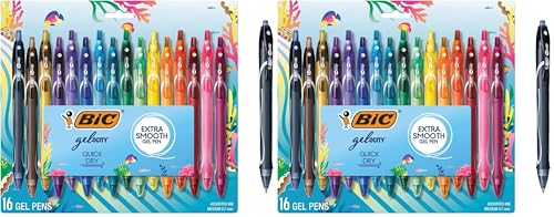BIC Gelocity Quick Dry Ocean Themed Gel Pens, Medium Point (0.7mm), 16-Count Gel Pen Set, Colored-Gel Pens for Note Taking and Journaling (Pack of 2)