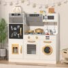 BIERUM Play Kitchen for Kids, Real Lights, Sounds, Wooden Pretend Play Set