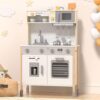 BIERUM Wooden Play Kitchen for Kids, Adjustable Height, Real Lights, Sounds